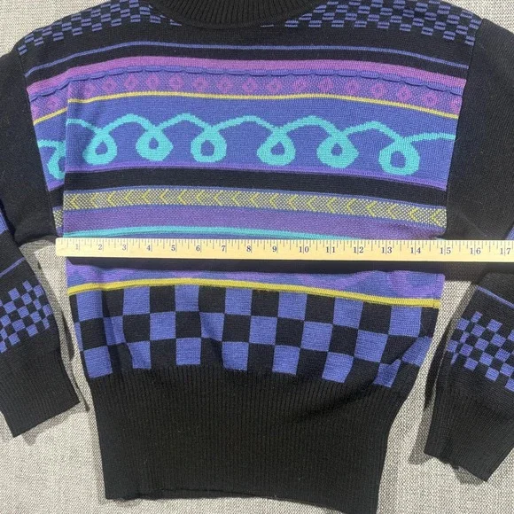 Vintage Demetre Sweater Womens Small Multicolor Geometric Mock Neck 80s Ski Knit - Picture 4 of 6